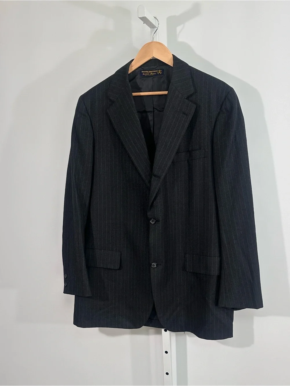 Brooks Brothers Golden Fleece 46R Charcoal Pinstripe Wool Blazer USA Made Ivy